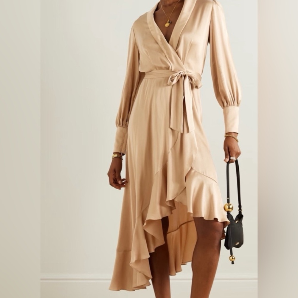 Zimmermann Tan Long Sleeve Wrap Dress SIZE 2